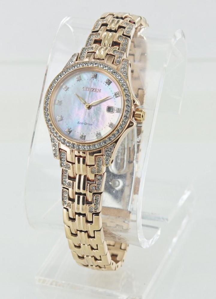 Ladies Citizen Eco Drive Silhouette Crystal Rose Tone Watch With Mother Of Pearl Dial Roath S Pawn